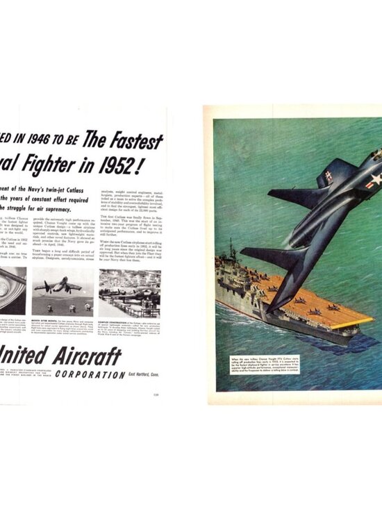 1951 United Aircraft Chance Vought F7U Cutlass 2pg Vintage Print Ad 50s Wall Art - Picture 2 of 4